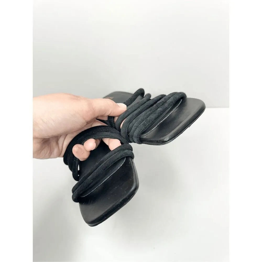 FRAME Sandals Size 6.5US 37EUR Black Leather Strappy Slip On Square Toe Heels - Image 7