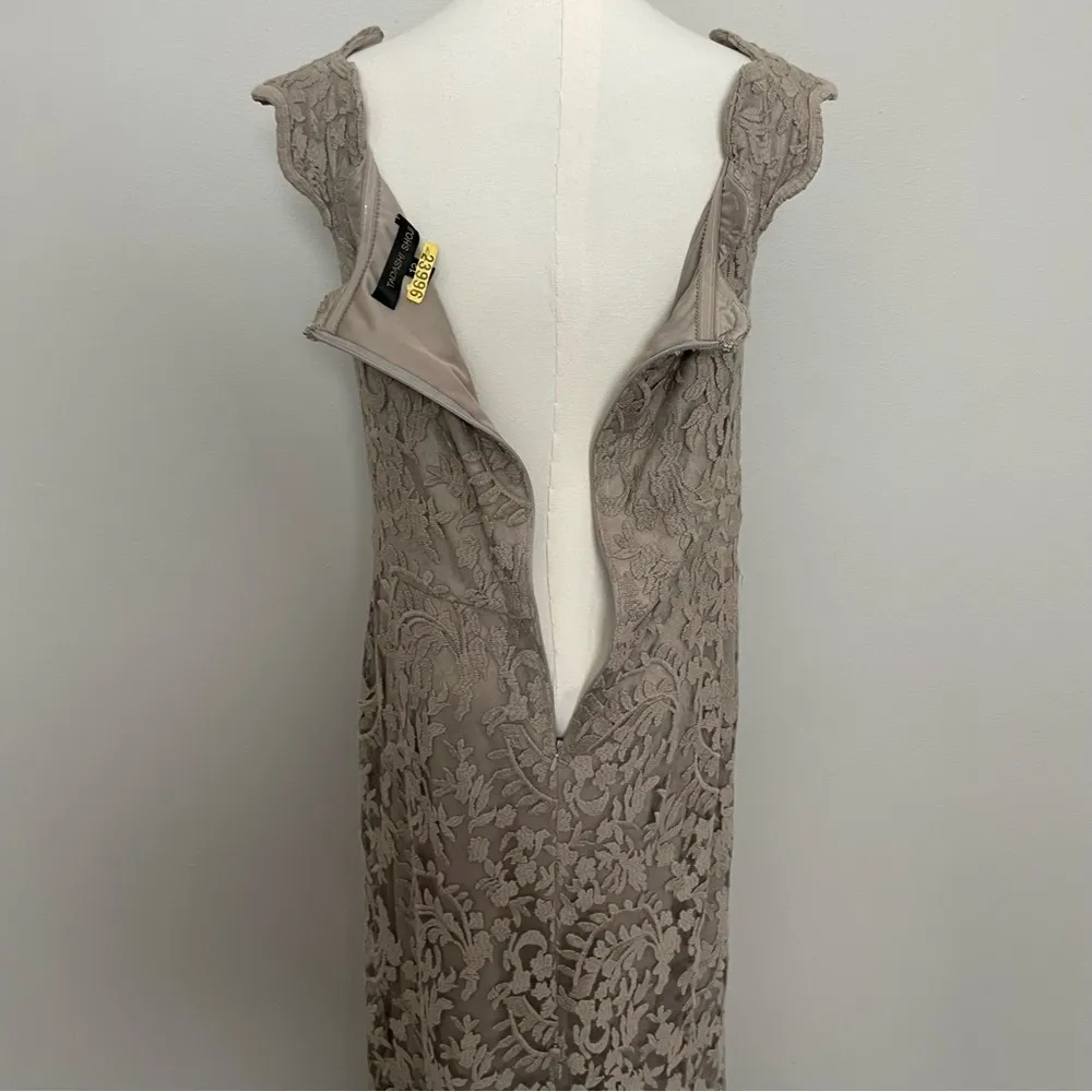 Tadashi Shoji Dress Embroidered Lace Off Shoulder Gown Wedding Taupe No Belt - Image 10