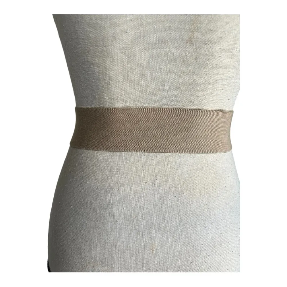 Vintage 80s Elasticized Taupe Fashion Waist Belt Size S Brown - Image 2