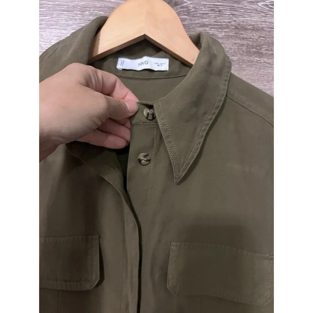 MNG By Mango Womens Green Cargo Dress Sz L Utility Collared Button Up Pockets - Image 2