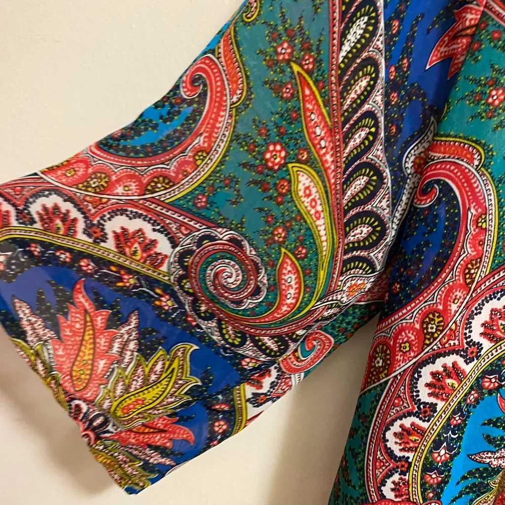 See You Monday Womens Sheer Cardigan XS Fringe Bottom Paisley Boho Multicolor - Image 4