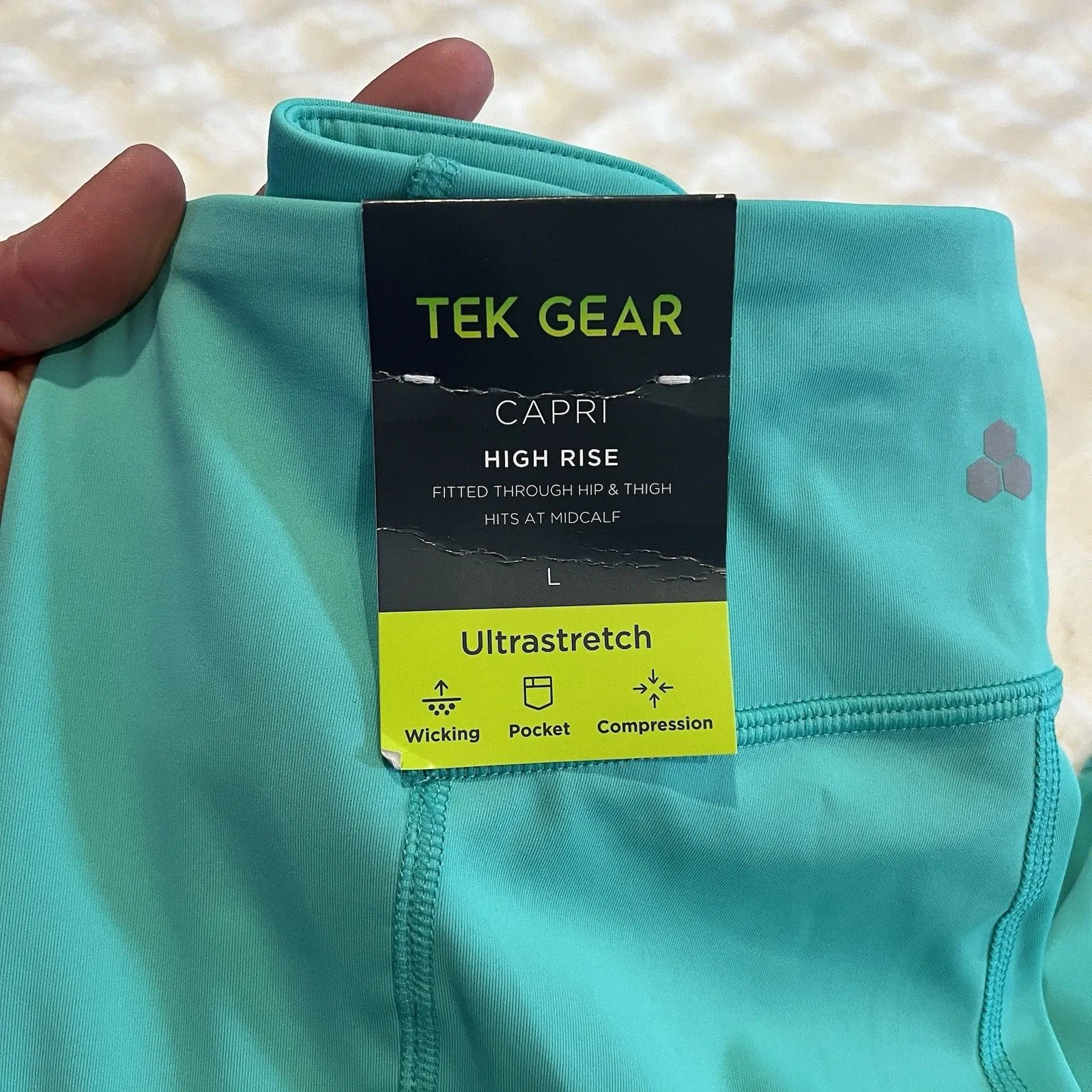 NWT TEK GEAR HIGH-RISE LEGGING Capri womens size large Teal Green Highlighter - Image 2