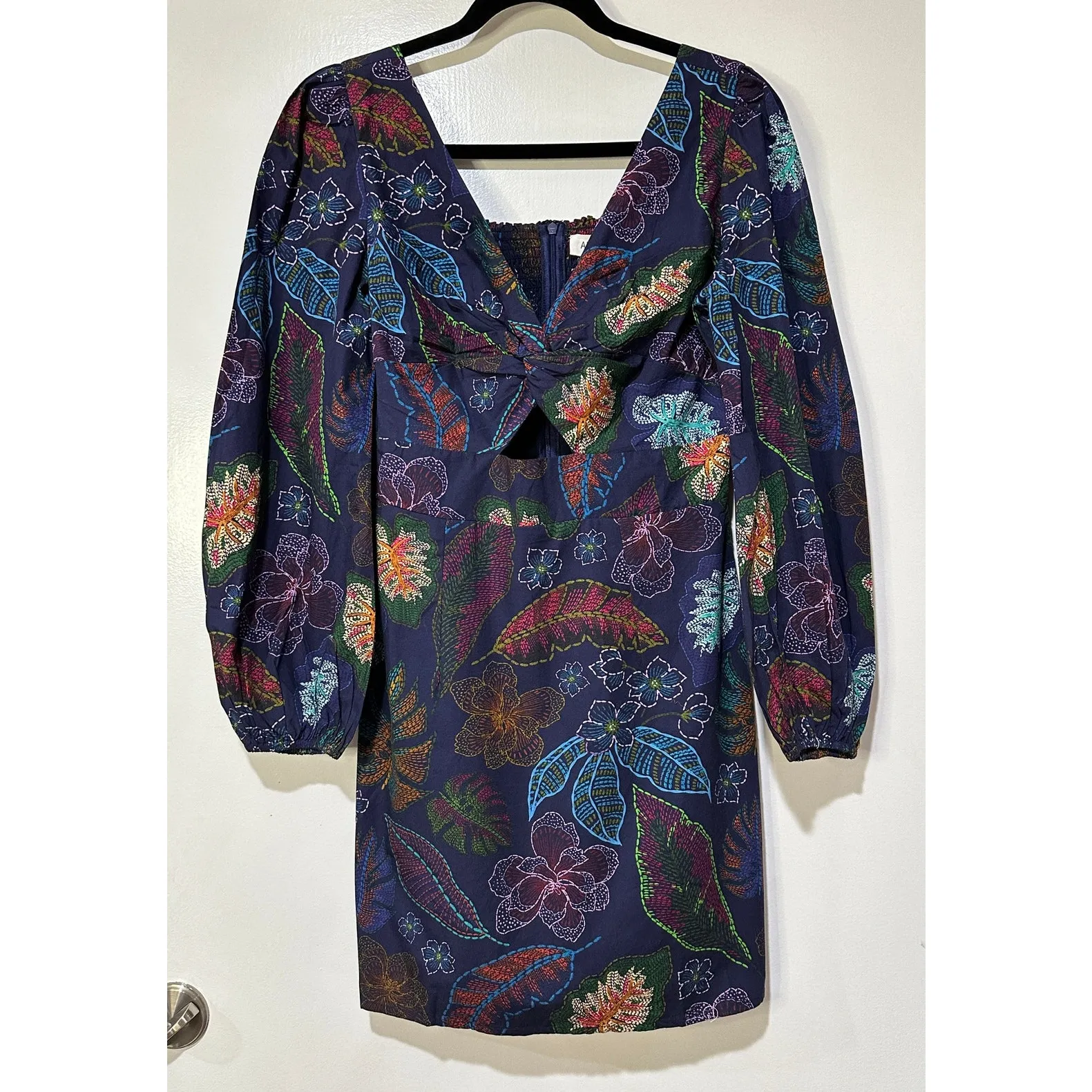 Allison New York Flora Mini Dress Navy Floral Sz 4 NWT Smocked Back Long Sleeves Blue - Image 2