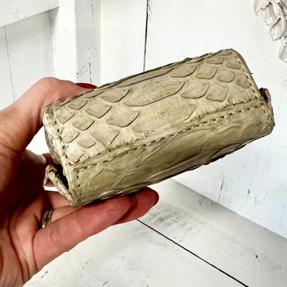 Ximena Kavalekas Python Leather Top Handle micro Purse Clutch Handbag Beige - Image 5