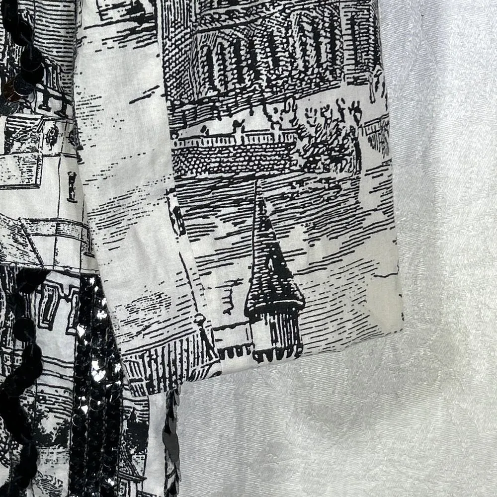 Howard Wolf Vintage Blazer 16 Black White City Scape Sequins Art to Wear Lined - Image 2