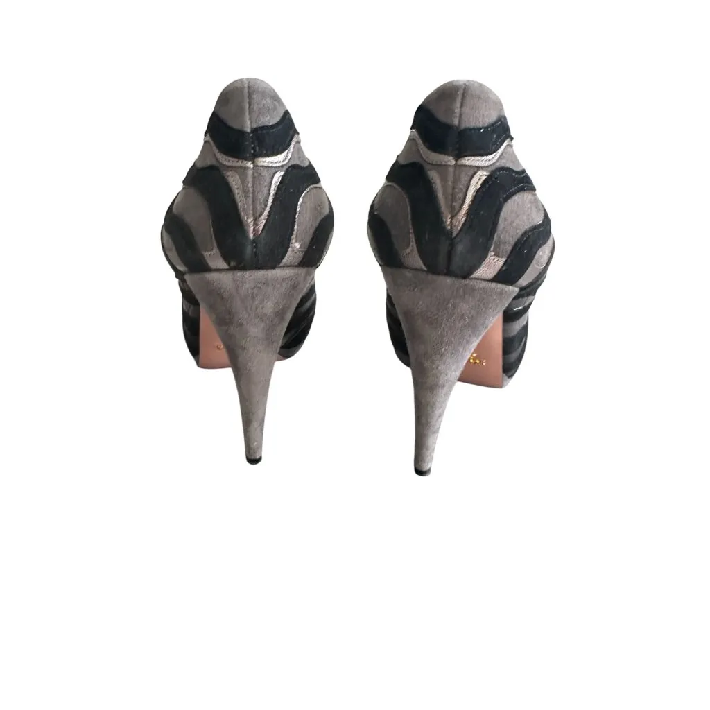PRADA Gray Black Suede Animal Print Heels Size 40.5 - Image 11