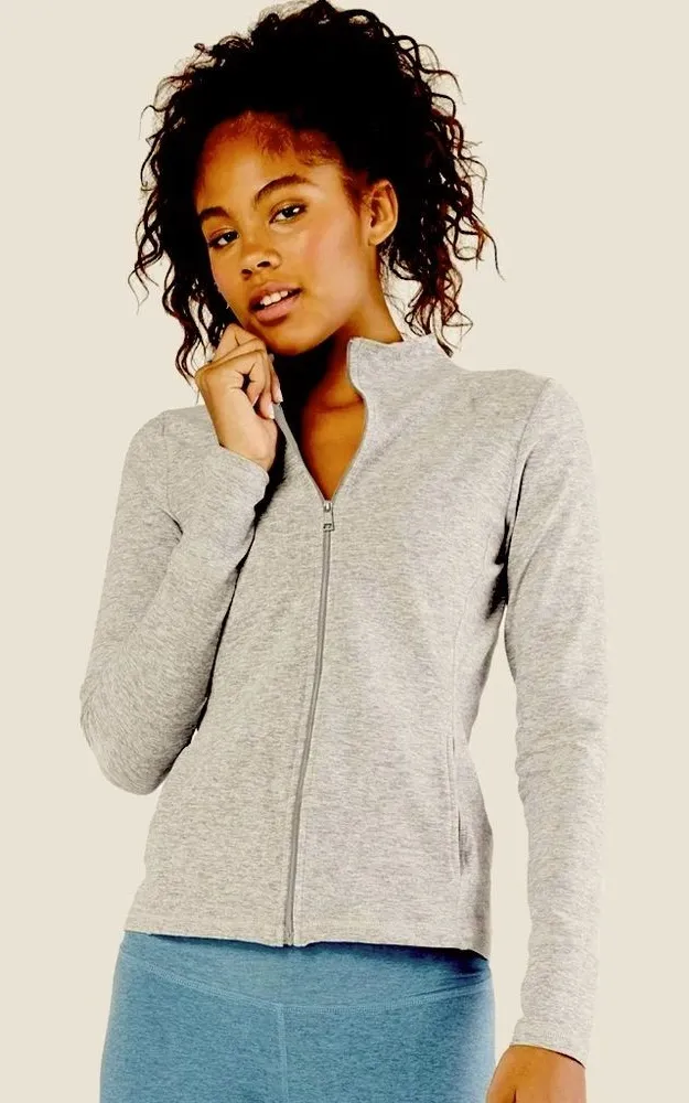 Beyond Yoga Size L Full Zip Sweatshirt Gray Super Soft Loungewear Basic Comfy - Image 1