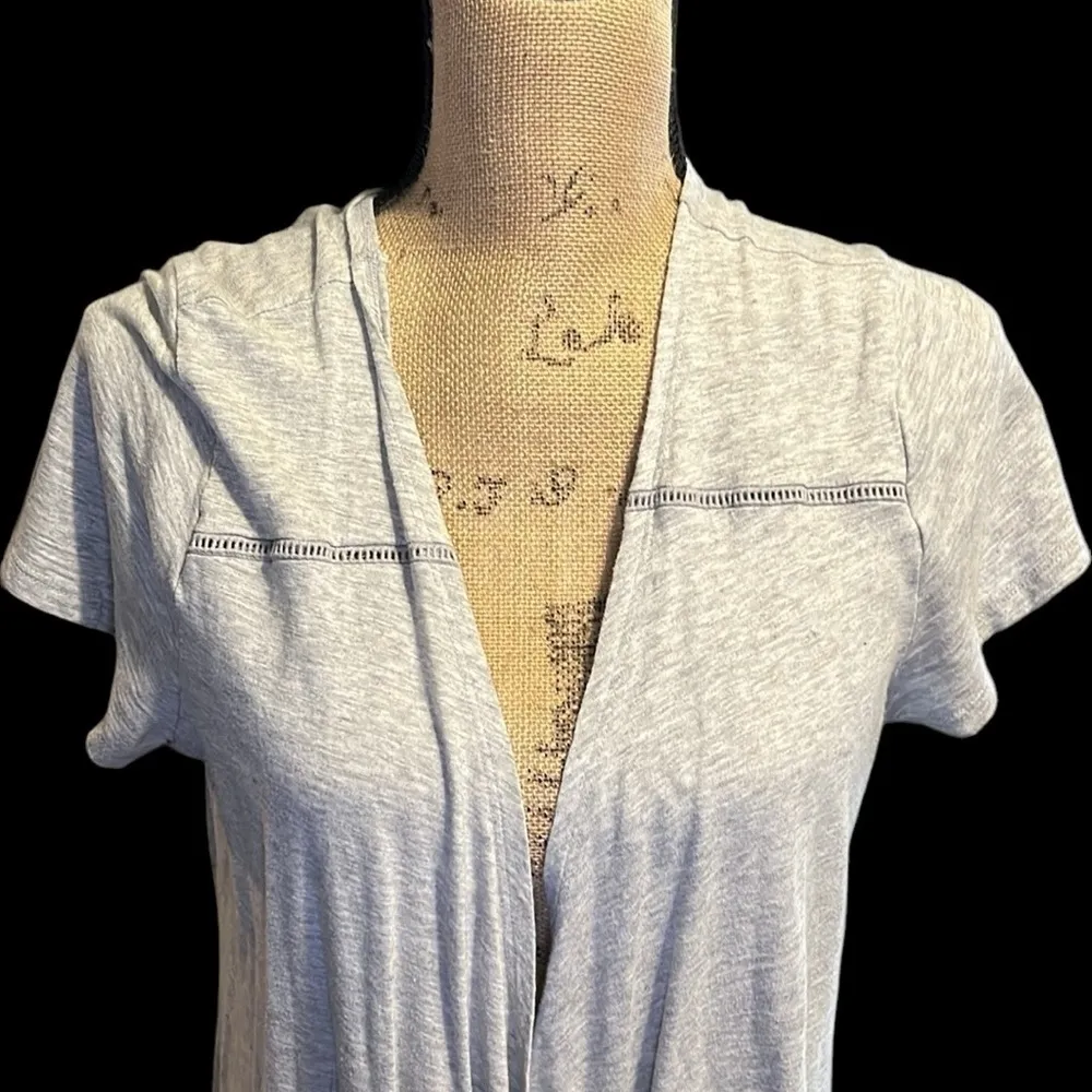 Gray Maurice’s cross back open front cardigan style  with crochet accents. EUC. - Image 2