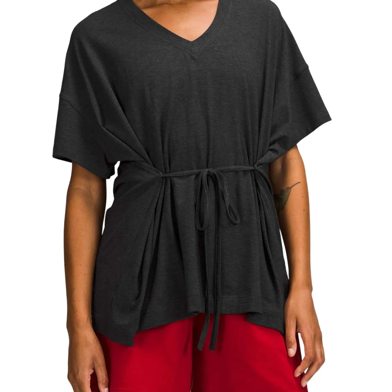 Lululemon Split Side-Tie Tee V-Neck Shirt Grey Plus Size 16 Cotton Maternity - Image 5