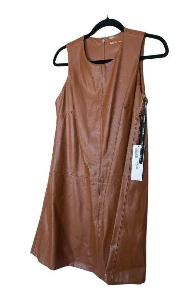 NWT  Brown Sleeveless Leather Dress Size 4 - Image 4