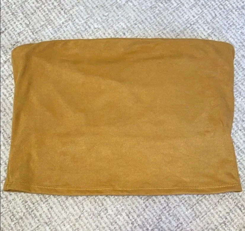 Mustard Suede Cropped Tube Top - Image 5