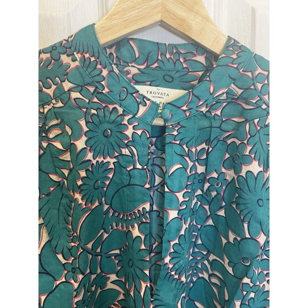 TROVATA Birds of Paradis Bailey Blouse Teal Thicket Floral Size M NWT $278 Size M - Image 4
