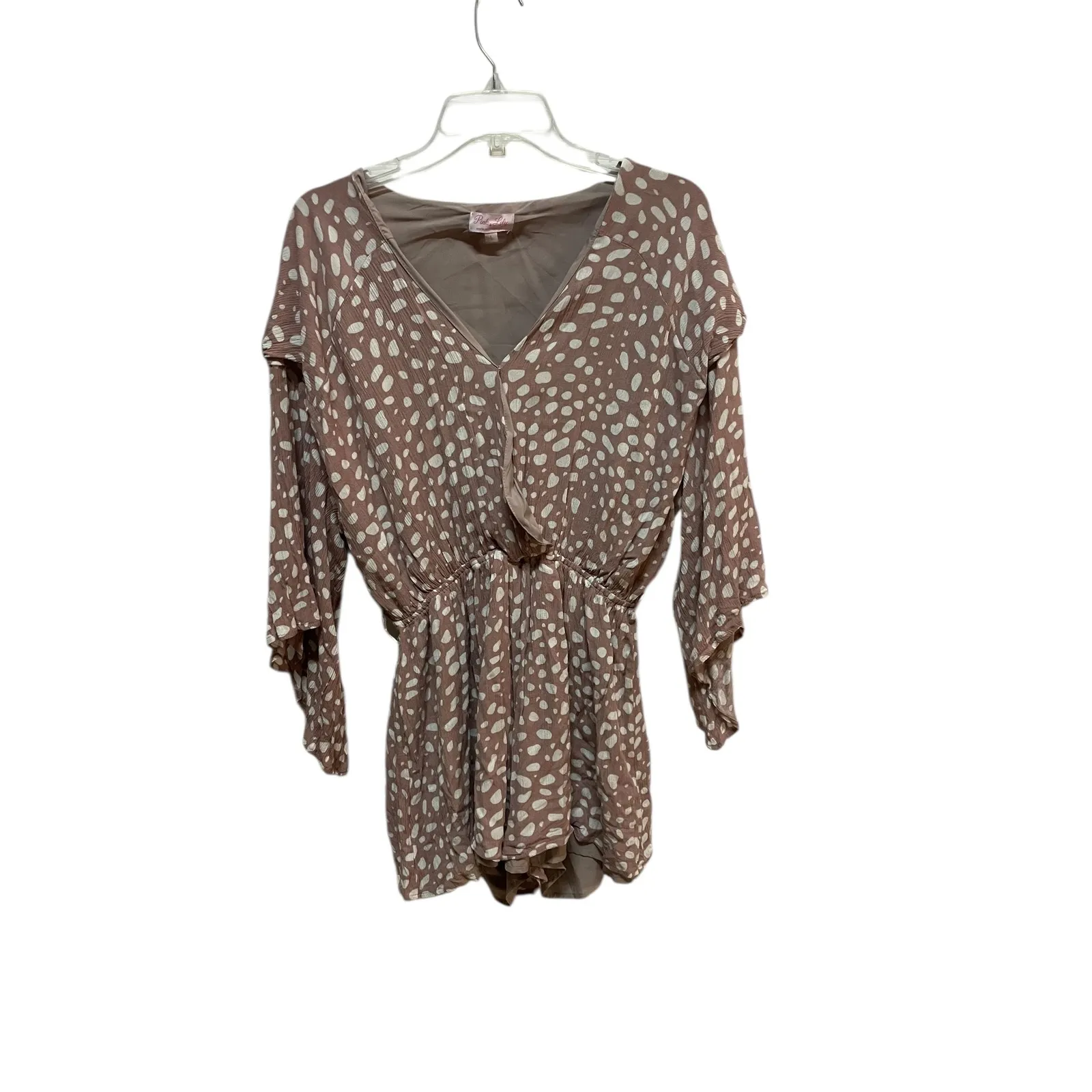 Pink Lily Pink White Speckled Print Kimono Sleeve Romper Jumpsuit Women's L - Image 7