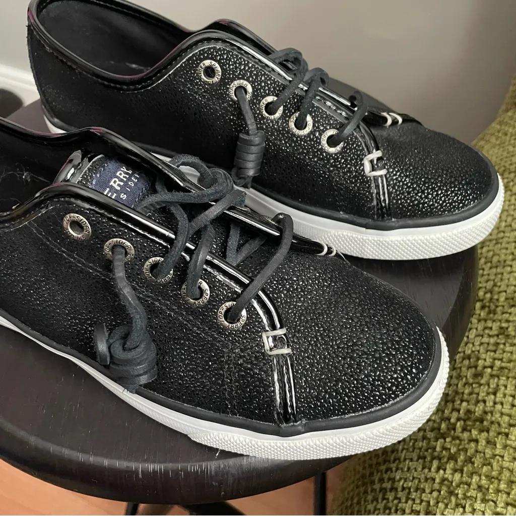 Sperry Seacoast Black Boat Shoe Black Sparkle - Image 6