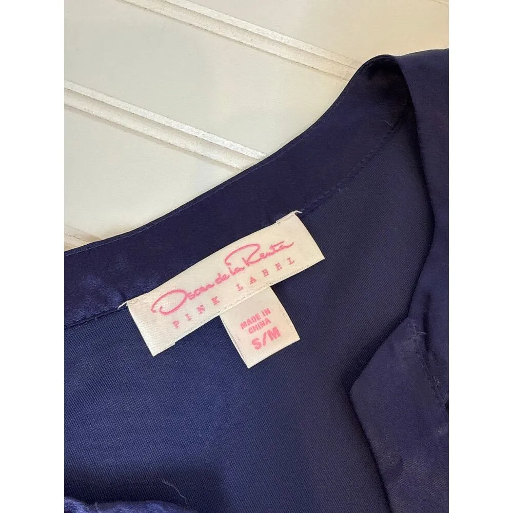 Oscar de la Renta Sleepwear Nightgown Royal Blue V-Neck Womens Size S/M - Image 3