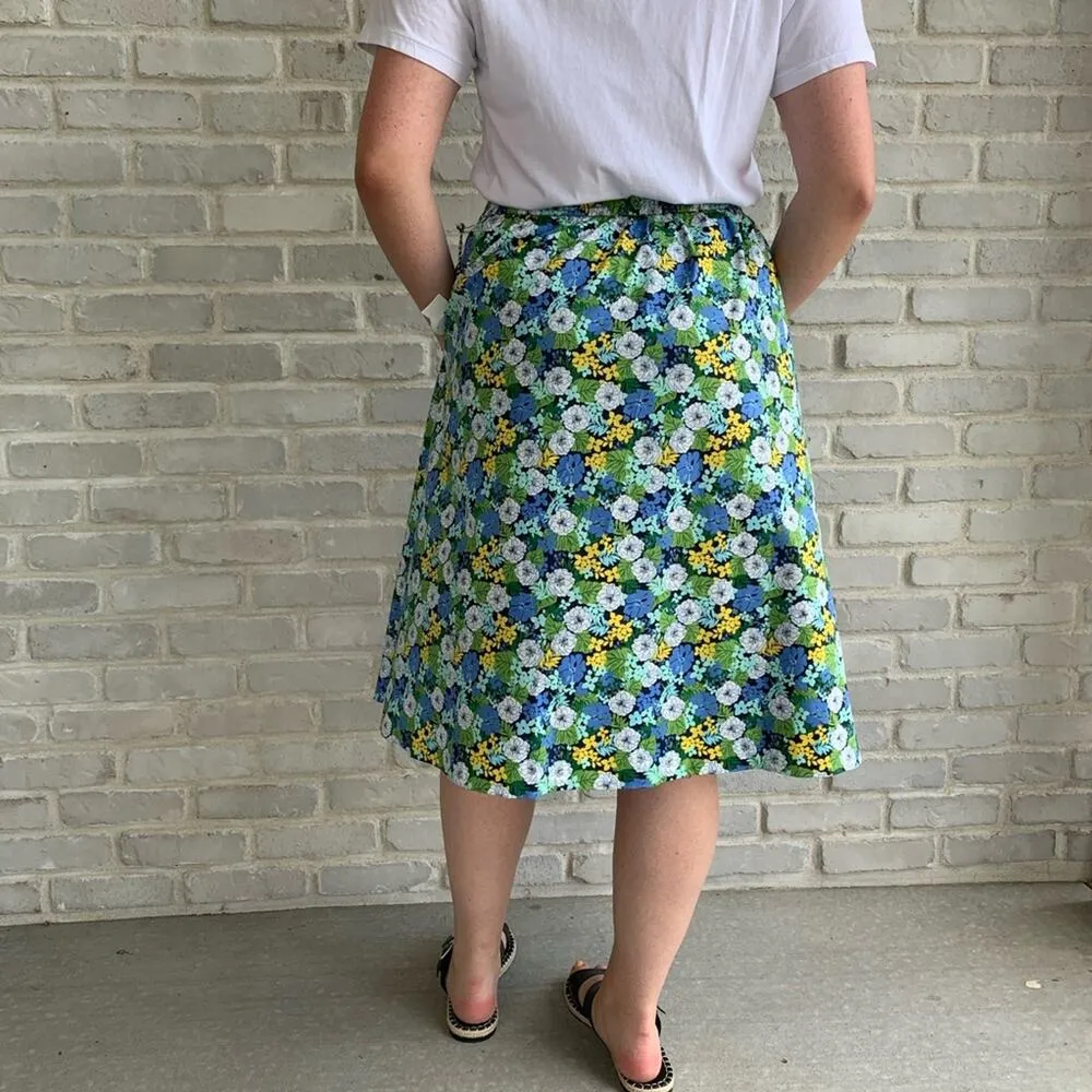 1901 Floral Midi Skirt Blues Green Gold Floral Small NWT - Image 2