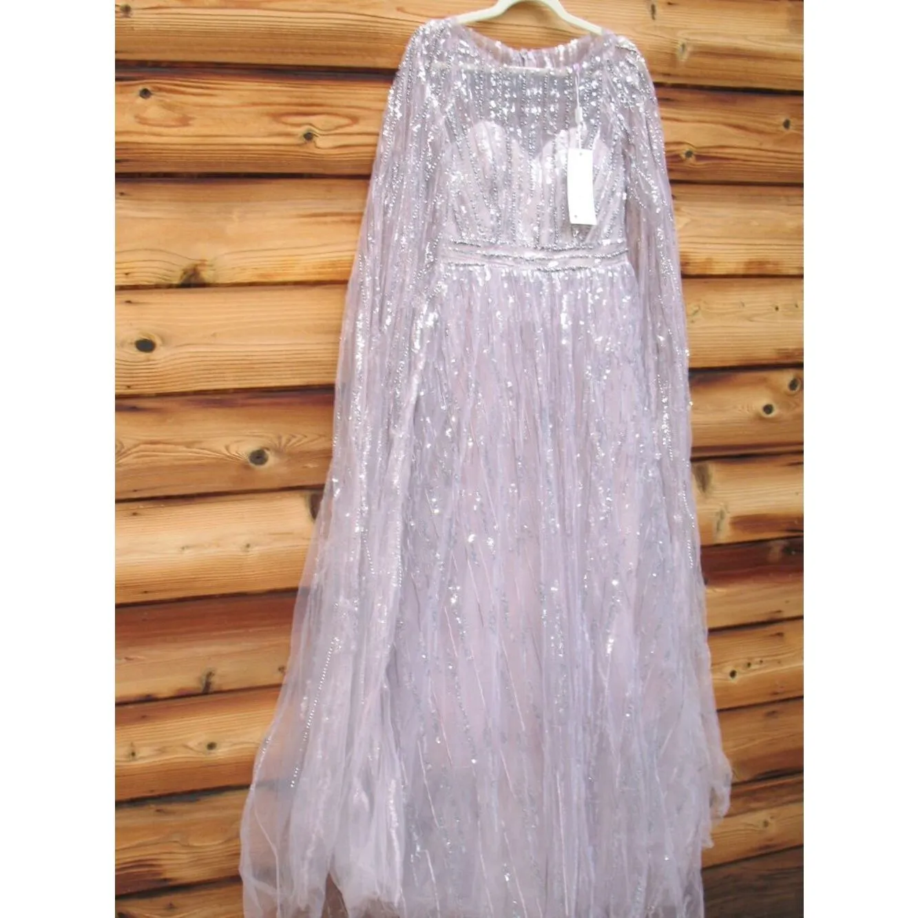 LARA A Line Gown With Long Cape Sleeves Purple Size 6 - Image 6