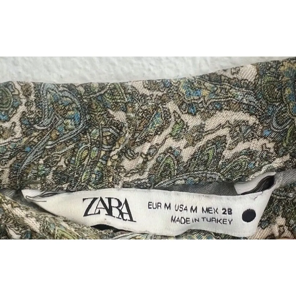 Zara Women's Medium Paisley Maxi Skirt Green Elastic Waist Flowy Boho Lagenlook - Image 9