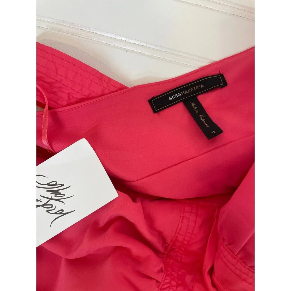 NWT BCBG Max Azria Chomisee Dress Geranium Woven Cotton Halter Ruffled Size 12 - Image 6