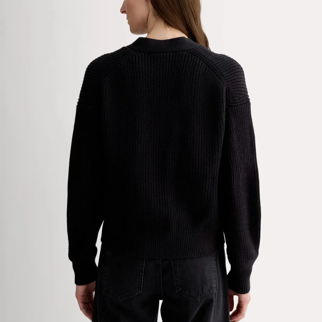 Everlane The Boxy Cardigan in Everyday Cotton in Black, Size Small - Image 4