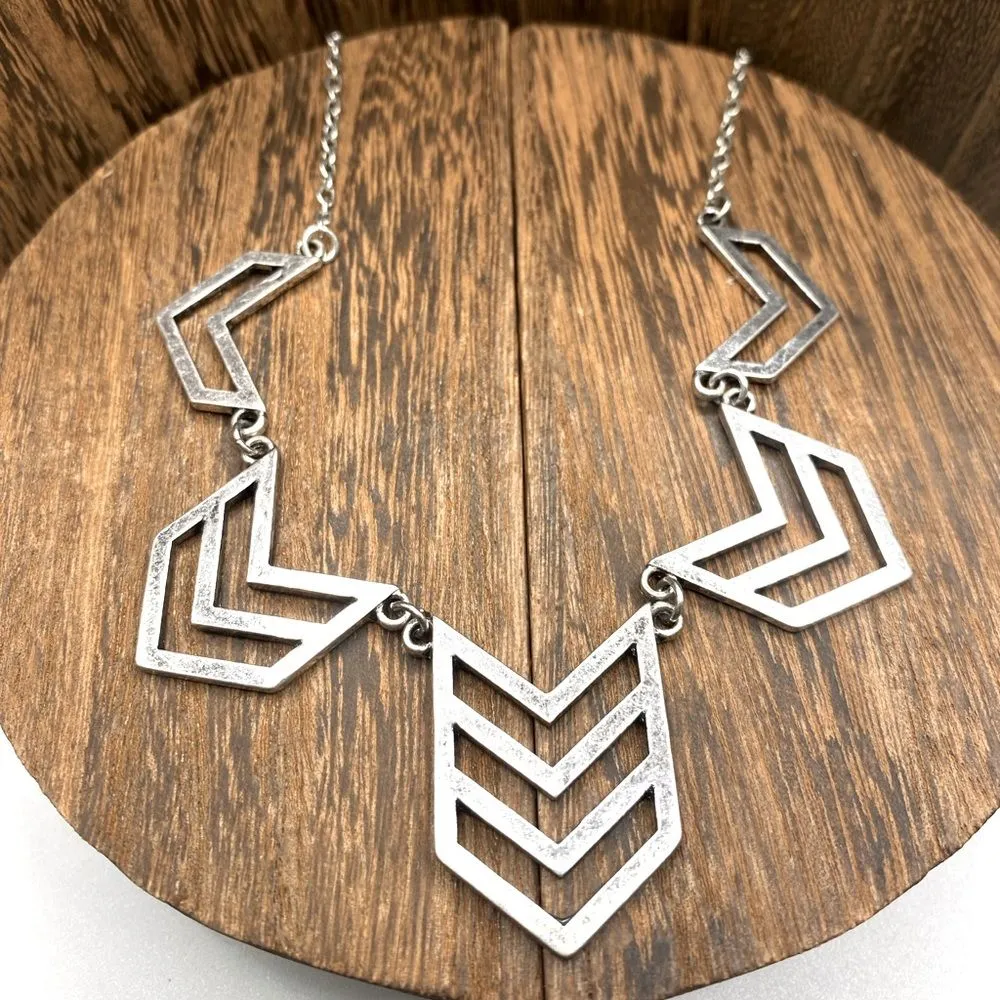 Silver Chevron Geometric Pendant Necklace Modern Boho Festival Coastal Cowgirl - Image 2