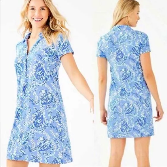 Lilly Pulitzer Sadie Polo Dress Blue Turtle UPF 50+ Preppy Resortwear Vacation - Image 2