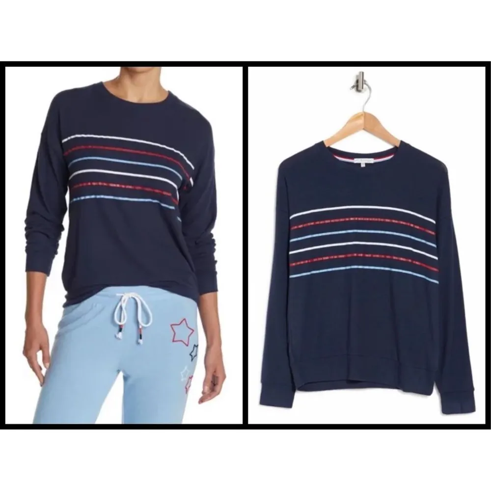 💕PJ SALVAGE💕 Long Sleeve Pajama Top Navy Blue Striped Loungewear XL NWT - Image 3