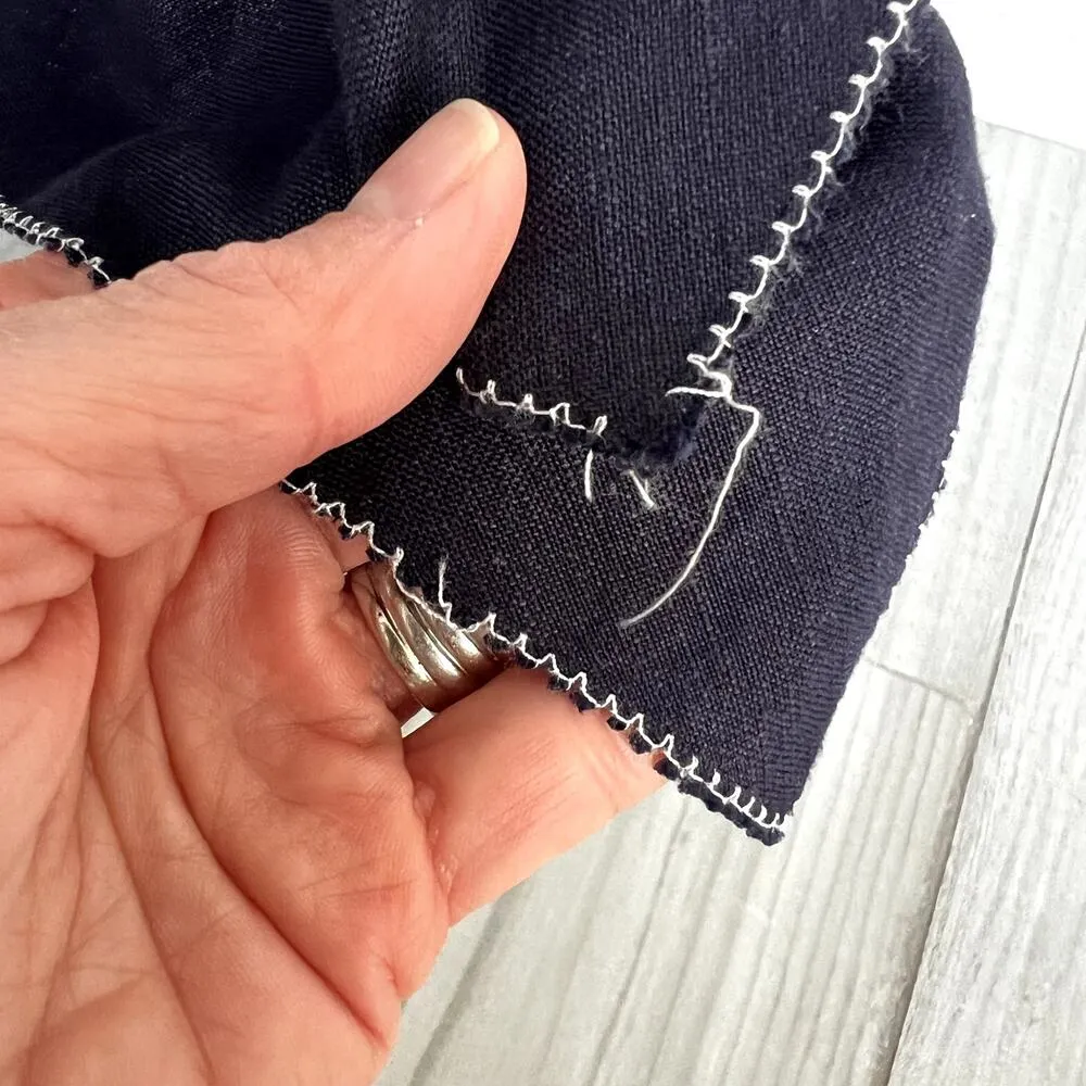 Neiman Marcus Linen Navy Blue Dress Asymmetrical Hem Maxi Medium - Image 4