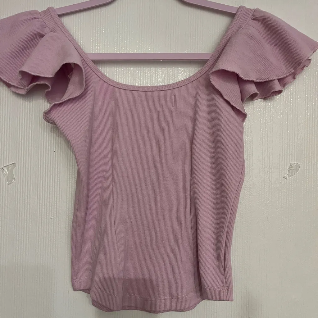 Lilac Ruffle Sleeve Crop Top Pink Size M - Image 5