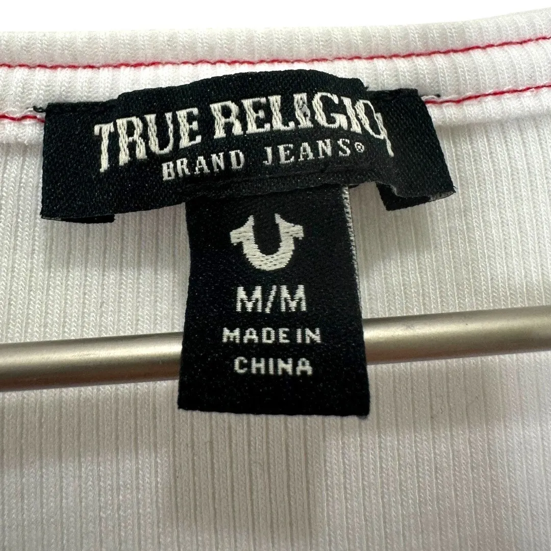 True Religion Brand Jeans World Tour Baby Tee White Red Size Medium - Image 3