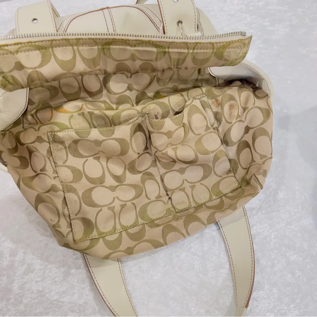 Coach Soho Vintage Tote Bag Cream Leather Style 9544 Shoulder Purse Lined - Image 12