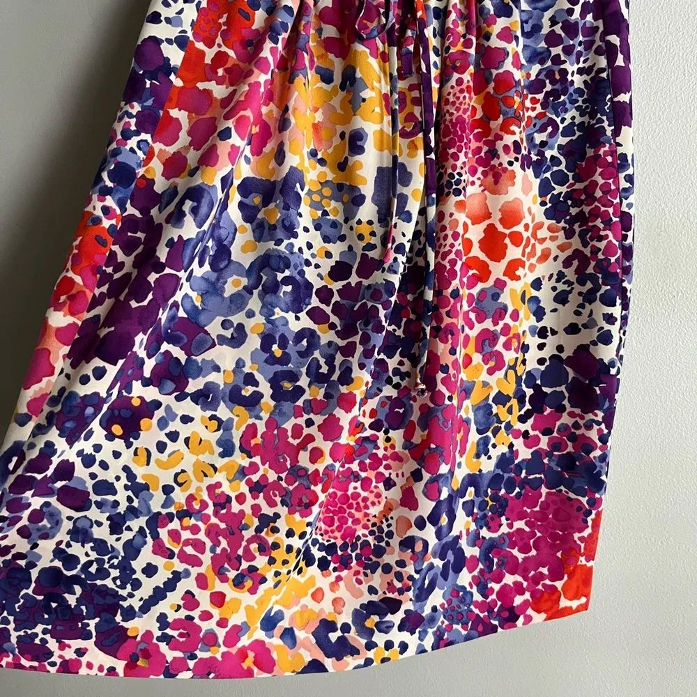 Calvin Klein Vibrant Abstract Leopard Ruffle Dress Pink Purple Multi Size 10 - Image 7