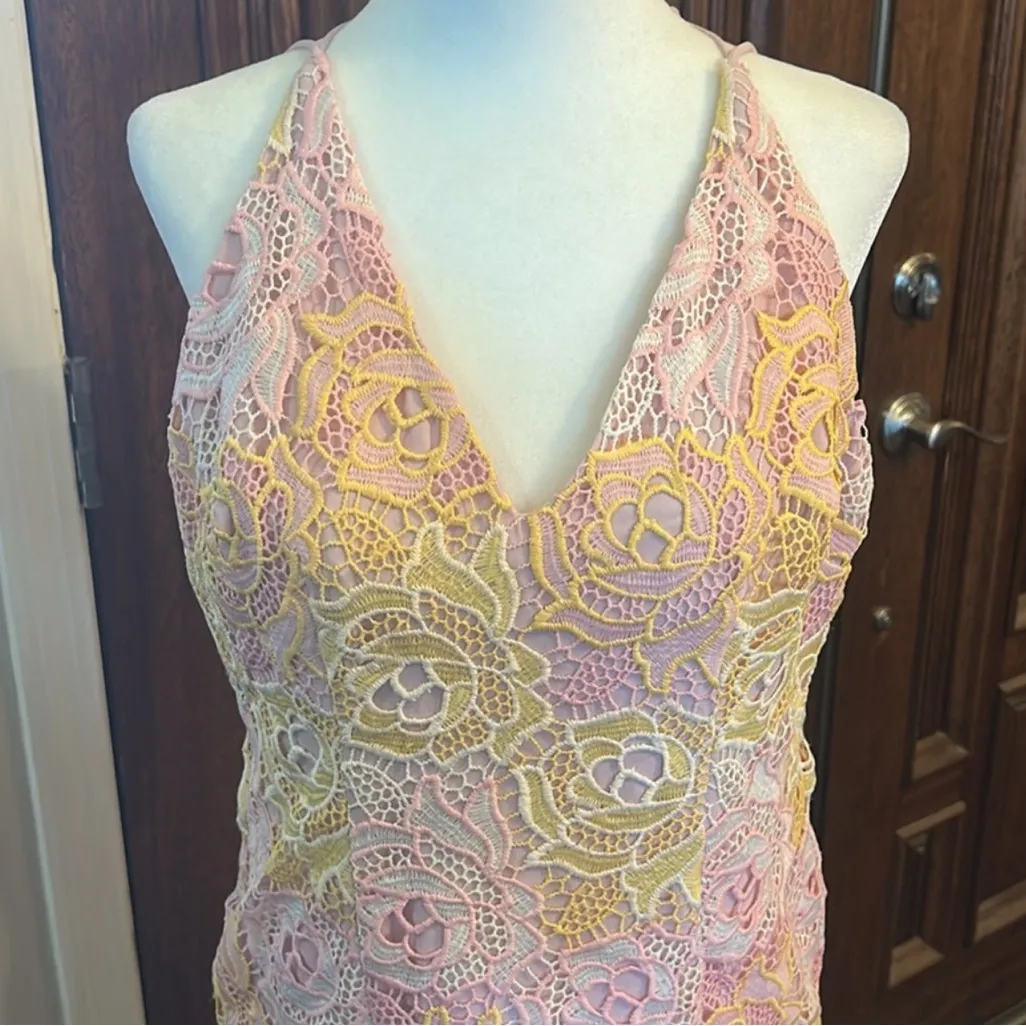 Topshop Pink and Yellow Lace Floral Dress ⭐️ - Image 5