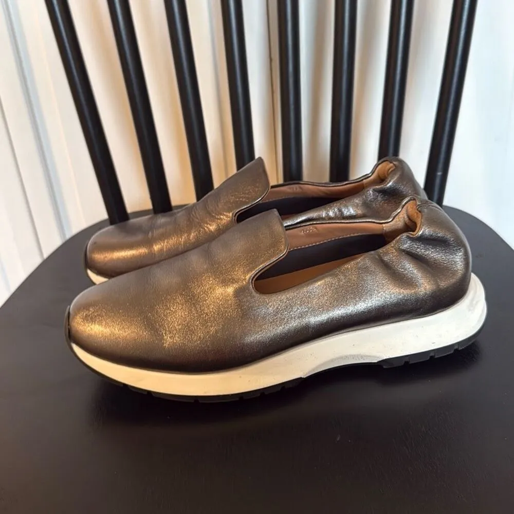 Aquatalia Keona metallic pewter Leather slip on sneakers 9 - Image 4