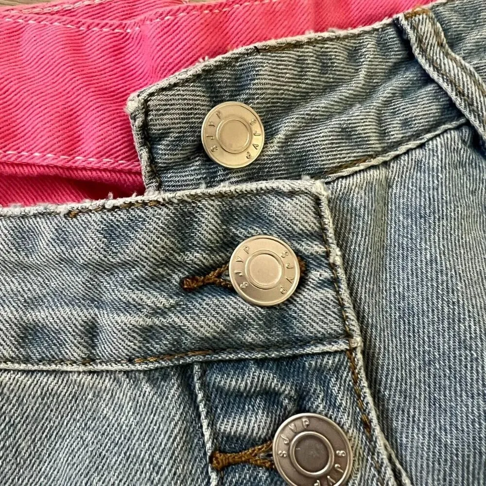 SJYP Pink and Blue Color Layered Denim Mini SKirt Size 28 - Image 5