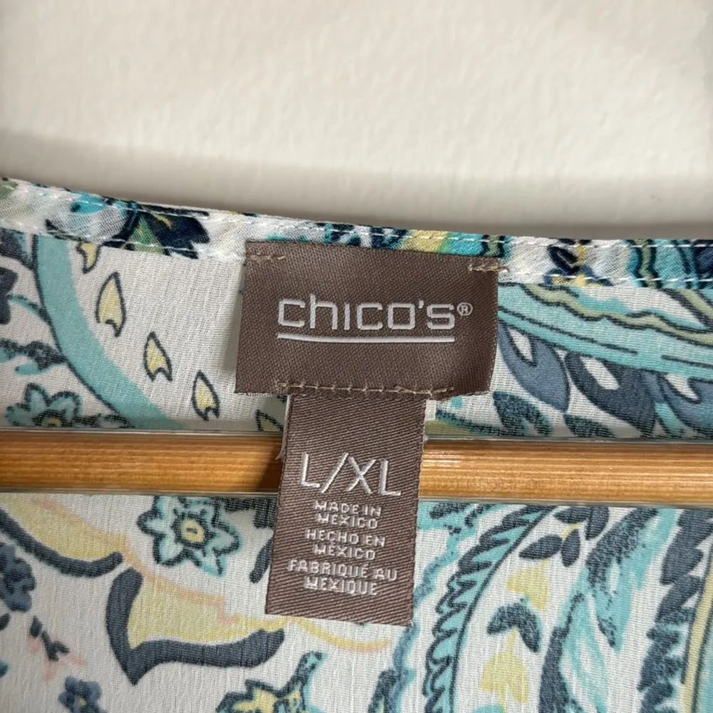 Chico's Relaxed Teal Blouse Sheer Chiffon Kimono Floral Boxy Slouchy Top sz L/XL - Image 6