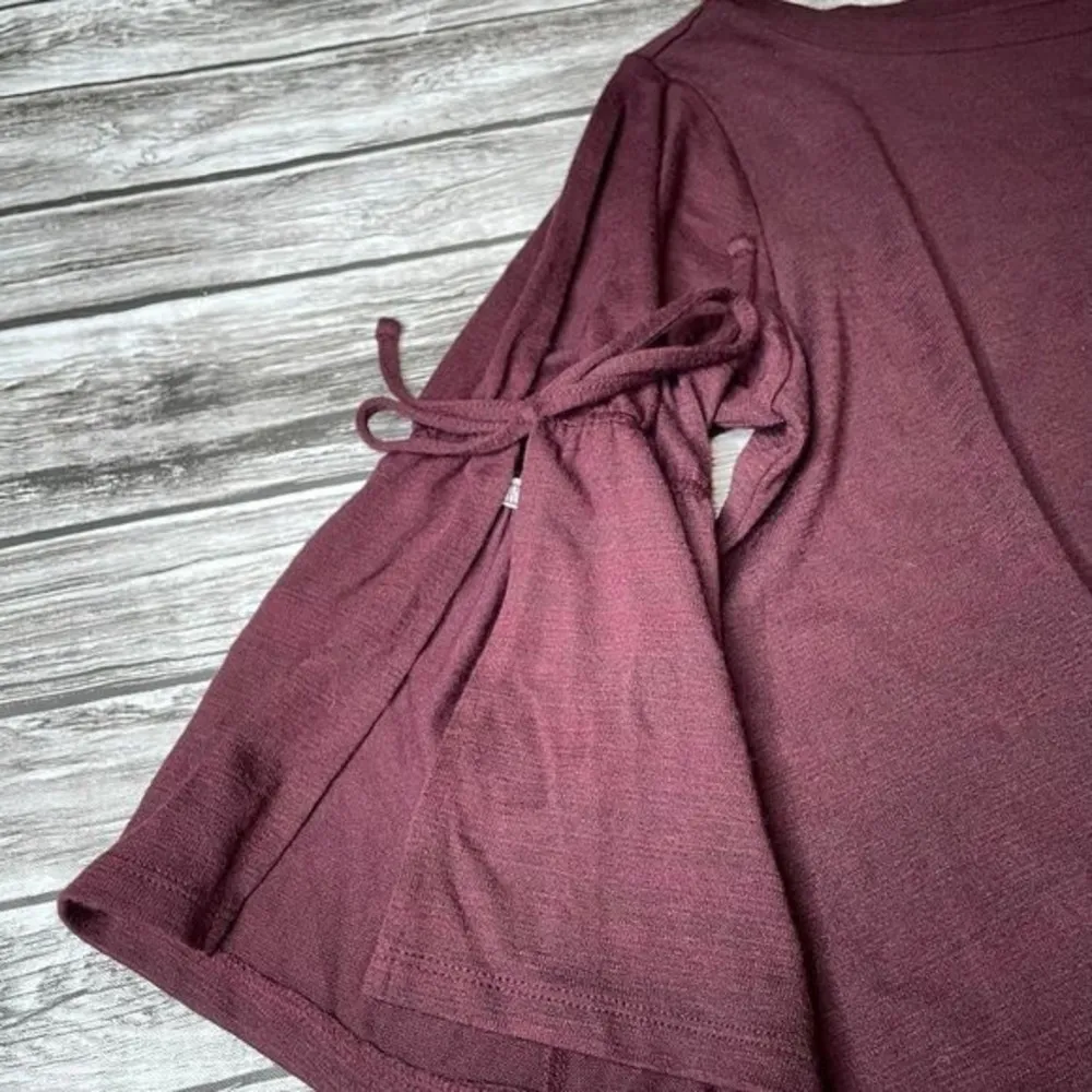 LOFT Casual Knit Shirt Blouse Top Crewneck Tie Slit Mid Sleeves Burgundy XXS 2XS - Image 6