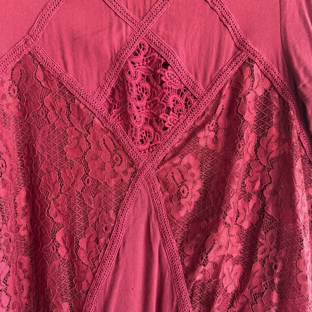 Womens Dress M Burgundy Lace Bell Sleeve Lined Fairy Goth Romantic Boho Flowy - Image 8