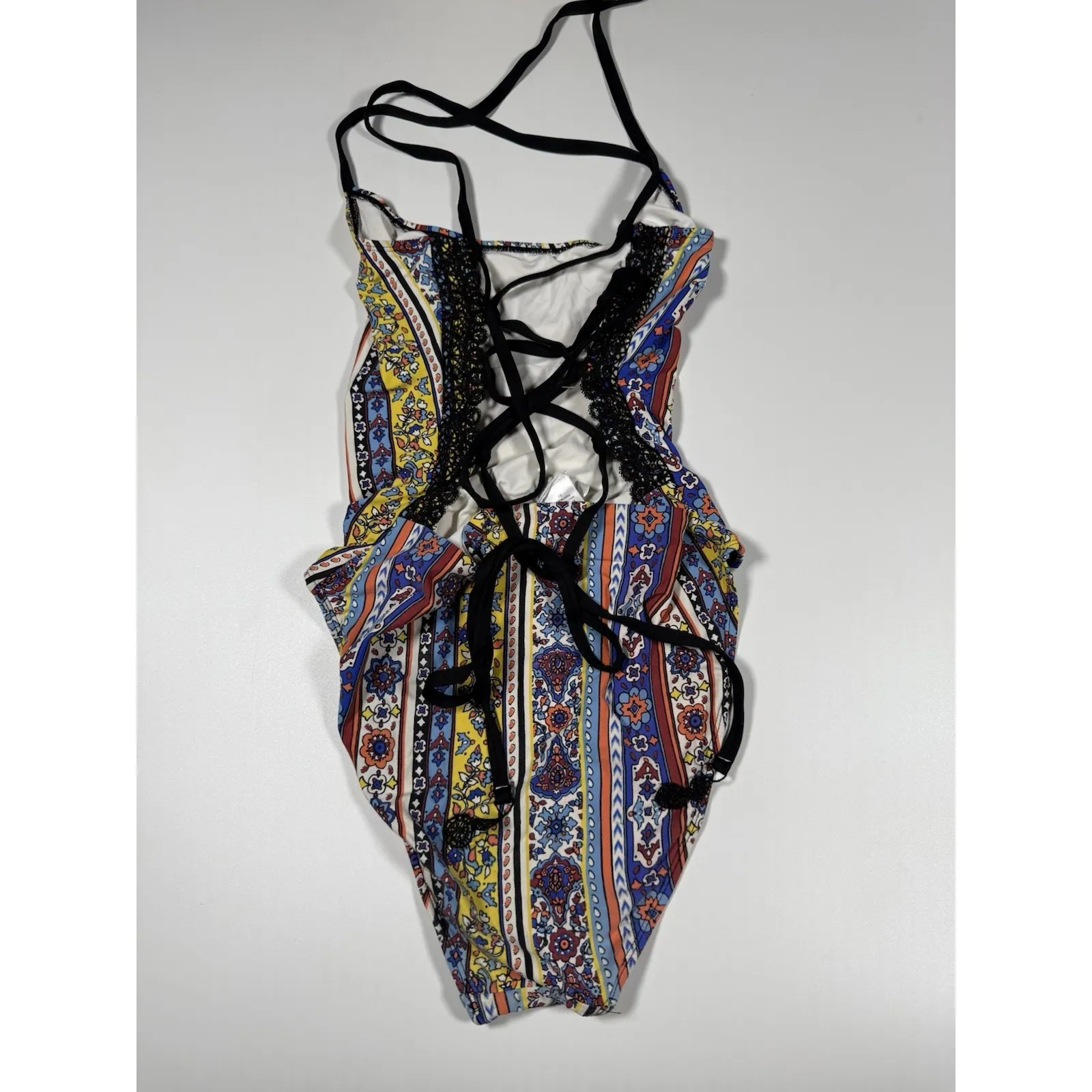 Anne Cole‎ Studio Women's Tile Tease Lace-up Vintage One Piece Swimsuit Size 10 - Image 4