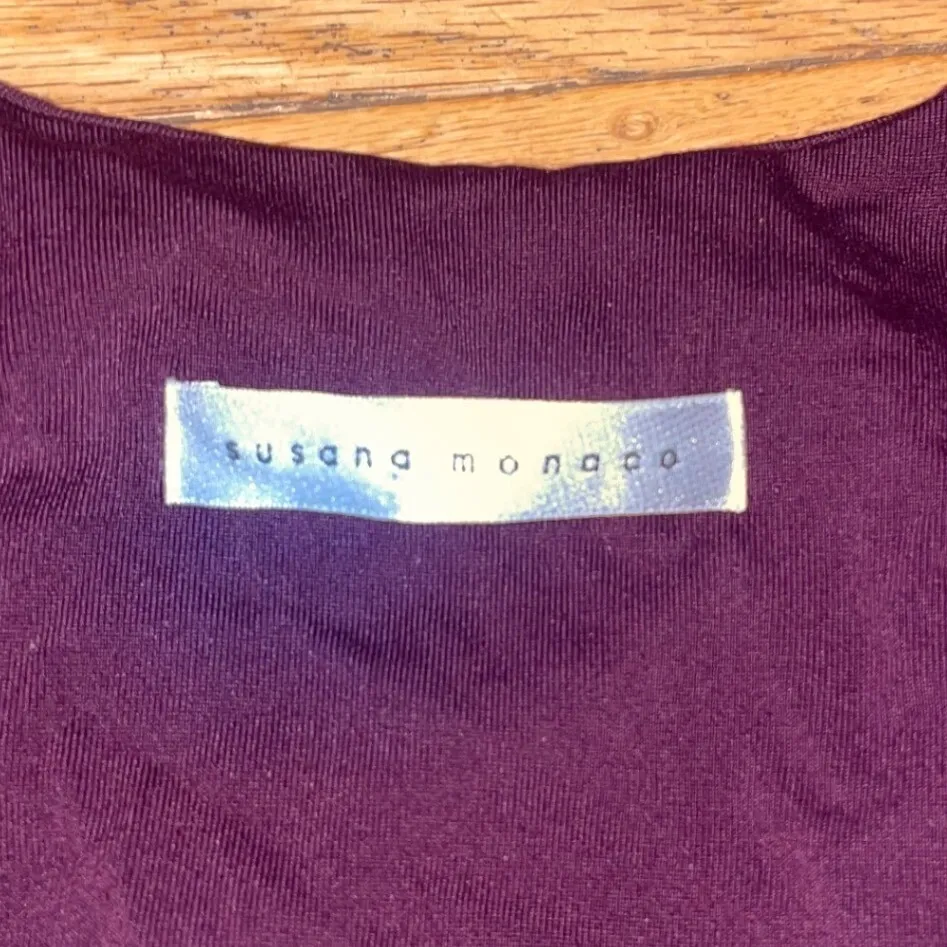 Susana Monaco Stretch Knit Gathered Waist V-Neck Dress‎ Burgundy Merlot Size s - Image 2