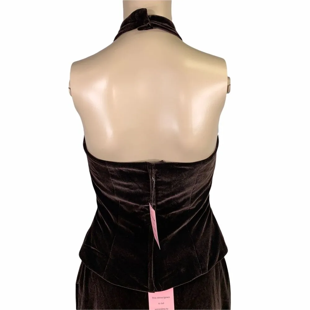 Eden Maids Womens Velvet Halter Top and Pencil Skirt Set Chocolate Brown 6 - Image 8