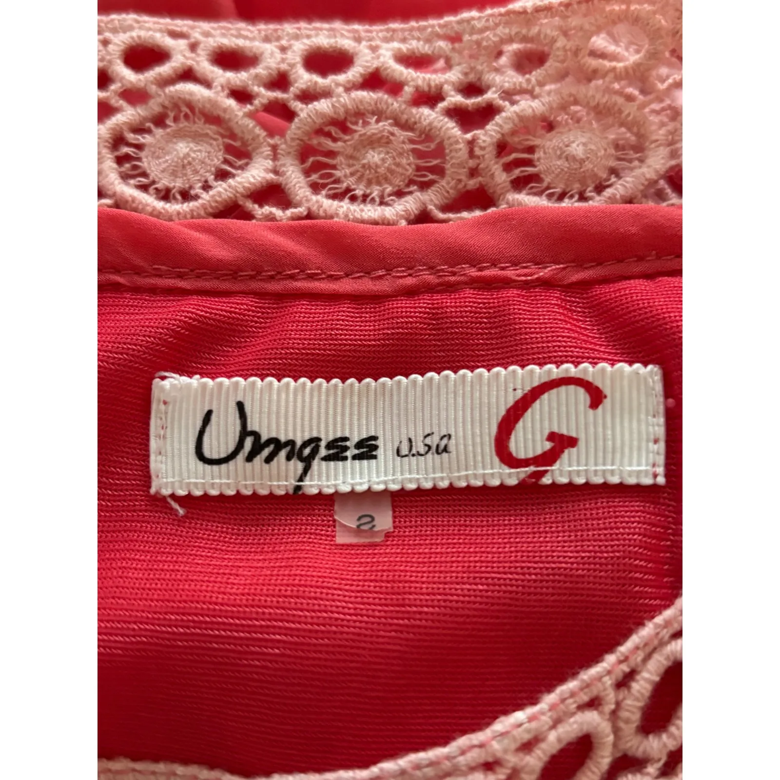 G By Guess Women Coral Crochet Lace Trim Sheer Blouse Top Size S - Image 7