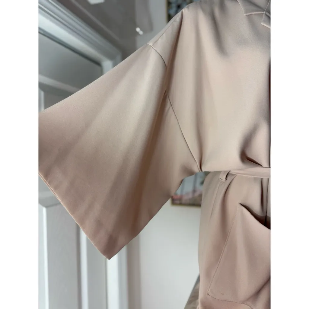 Topshop Light Pink Blush Beige Tie Waist Kimono Style Blazer Jacket Size 12 - Image 9