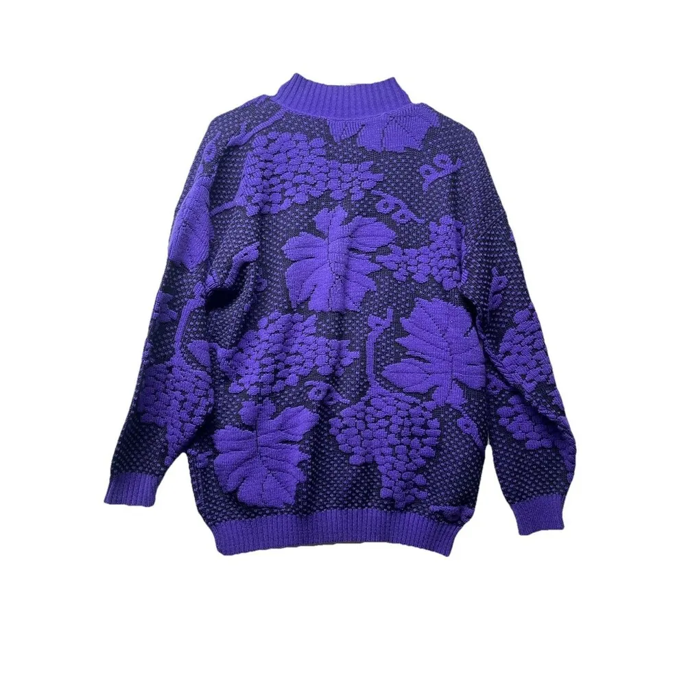 Vintage Jane Adams Sweater Acrylic 80s 1987 Corp Knit Purple Grapes Winery USA Size L - Image 4