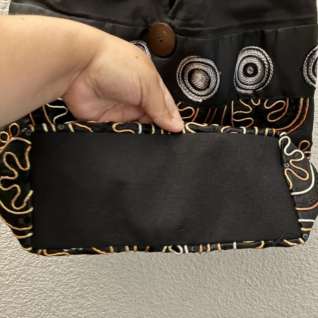 Brown Embroidered & Sequins Floral Cotton Shoulder Bag From Thailand - Image 8