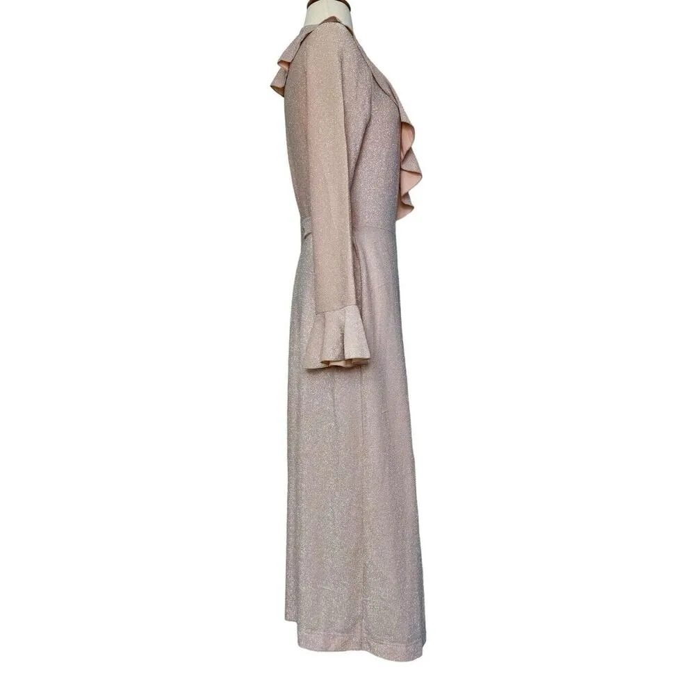 FREE PEOPLE One More Time Lurex Wrap Midi Dress Shimmery Sparkly Metallic Sz M - Image 5