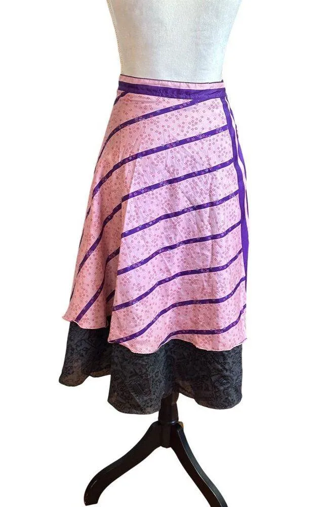 Vintage Pink & Purple 2 Layered Wrap Around Skirt With Black Lace Trim OS READ Size undefined - Image 3