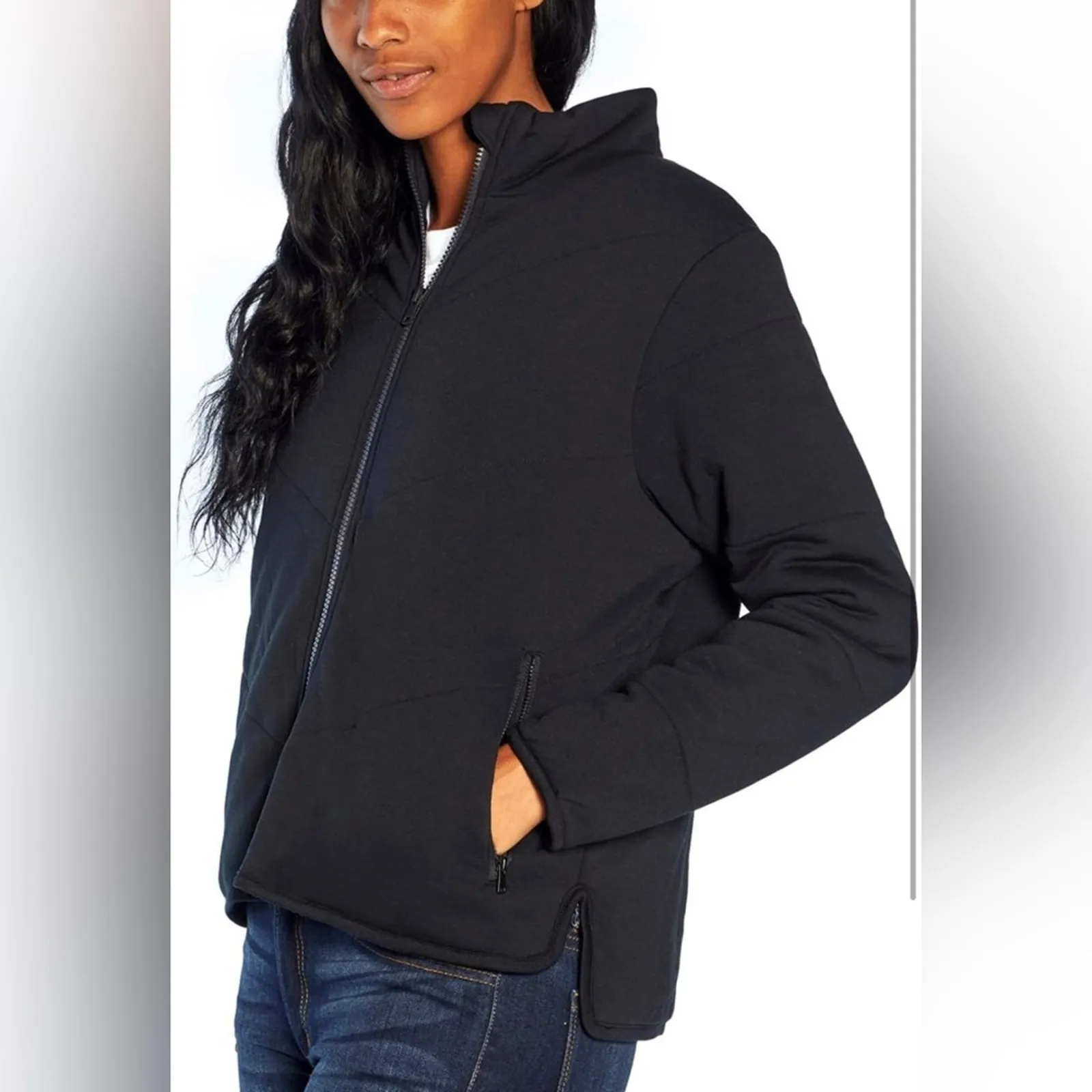 Three Dots Quilted Long Sleeves Zipper Pockets Black Jacket Women's Size M NWT - Image 2