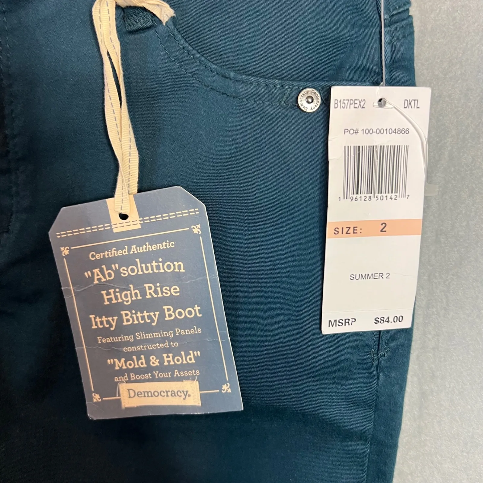 Democracy Itty Bitty Boot Jeans Size 2 Ab Solution High Rise Summer2 Teal NWT - Image 4