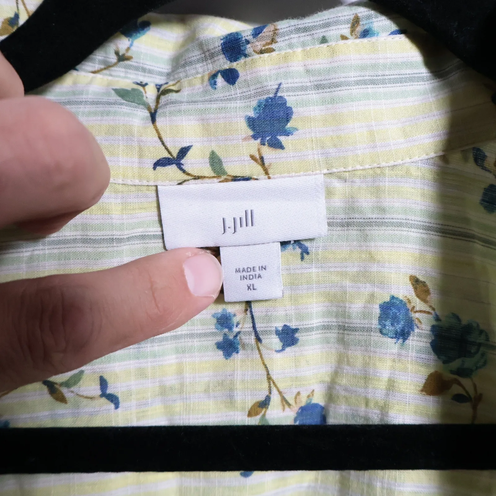 J Jill Yellow Floral Button Up Top Long Sleeve Cotton Striped‎ XL Career Boho - Image 3